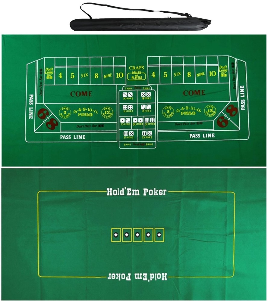 Craps & Poker 2-Sided Felt Layout + Carrying Case Bag