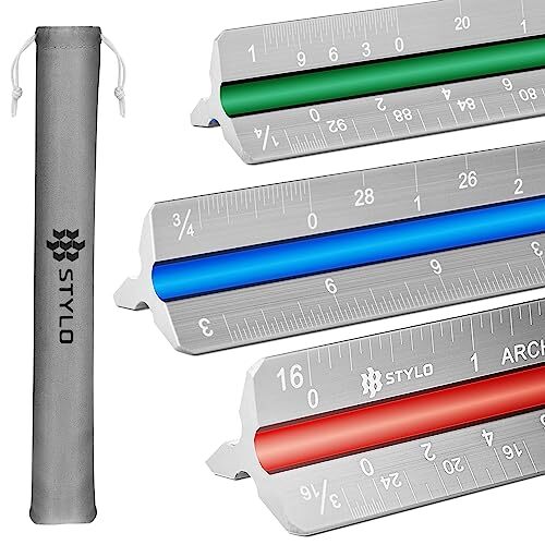 12" Aluminum Architect Scale Ruler Laser Etched Triangle Drafting Ruler