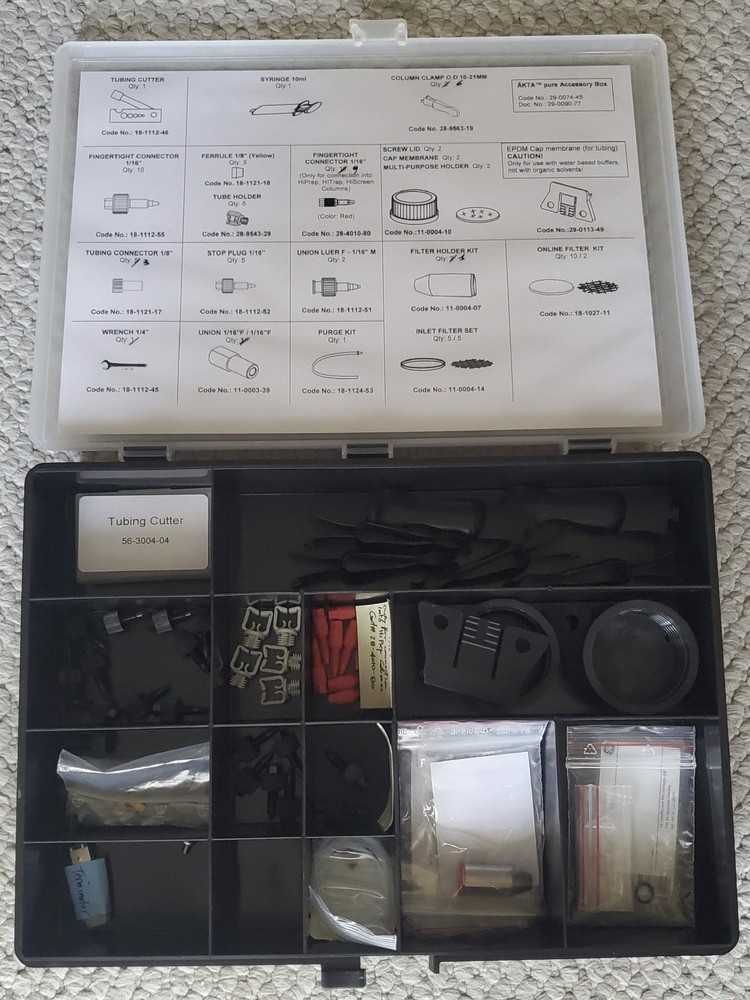 AKTA Pure Accessory Box + 5 Extra Column Holders, missing 1 Filter Holder.