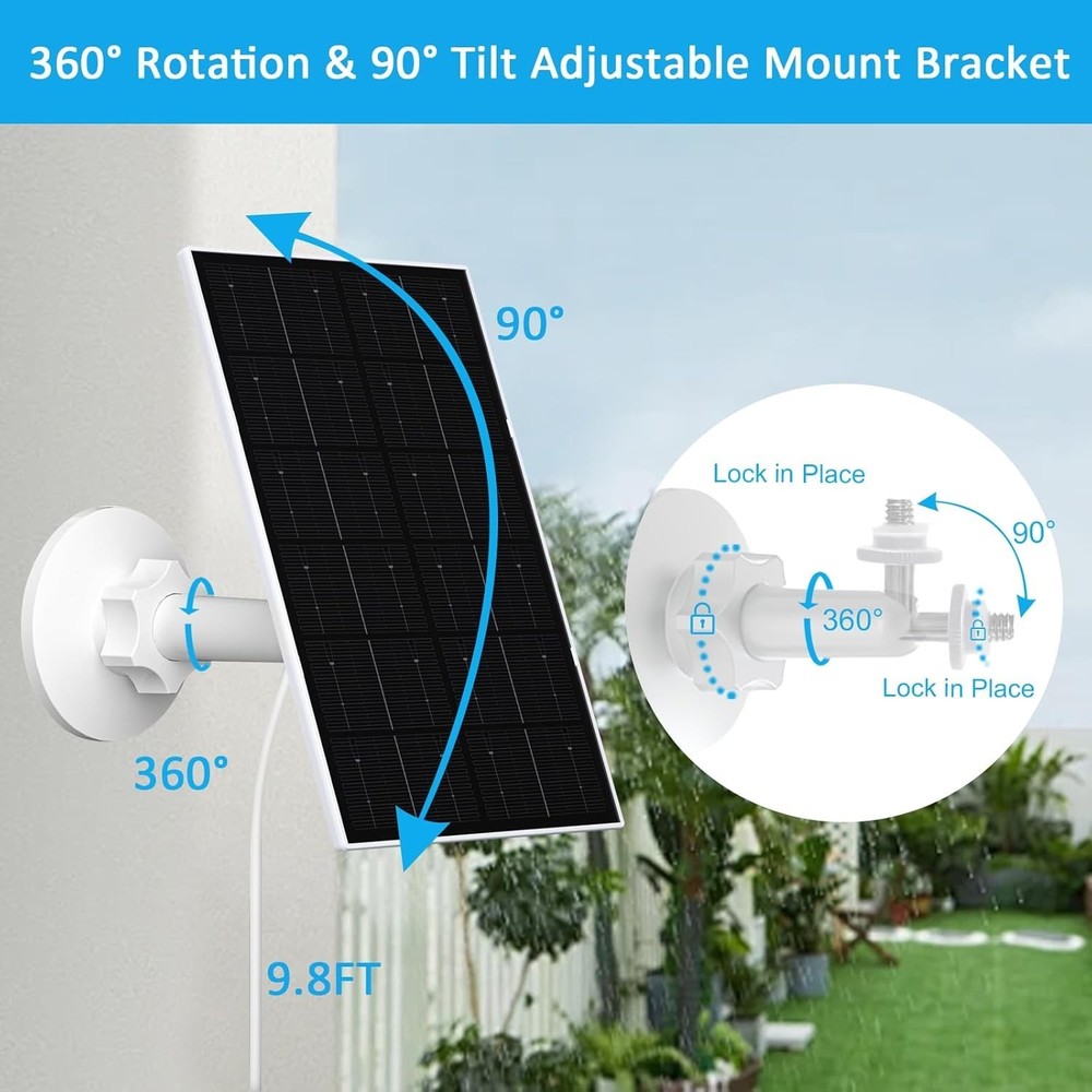 USB Solar Panel with 9.8FT Cable - Compatible & Adjustable for Security Cameras
