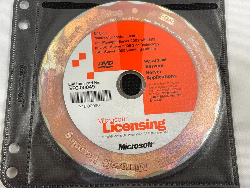 Microsoft System Center Ops Manager 2007 SP1 w/ SQL Server 2005 Tech Windows DVD