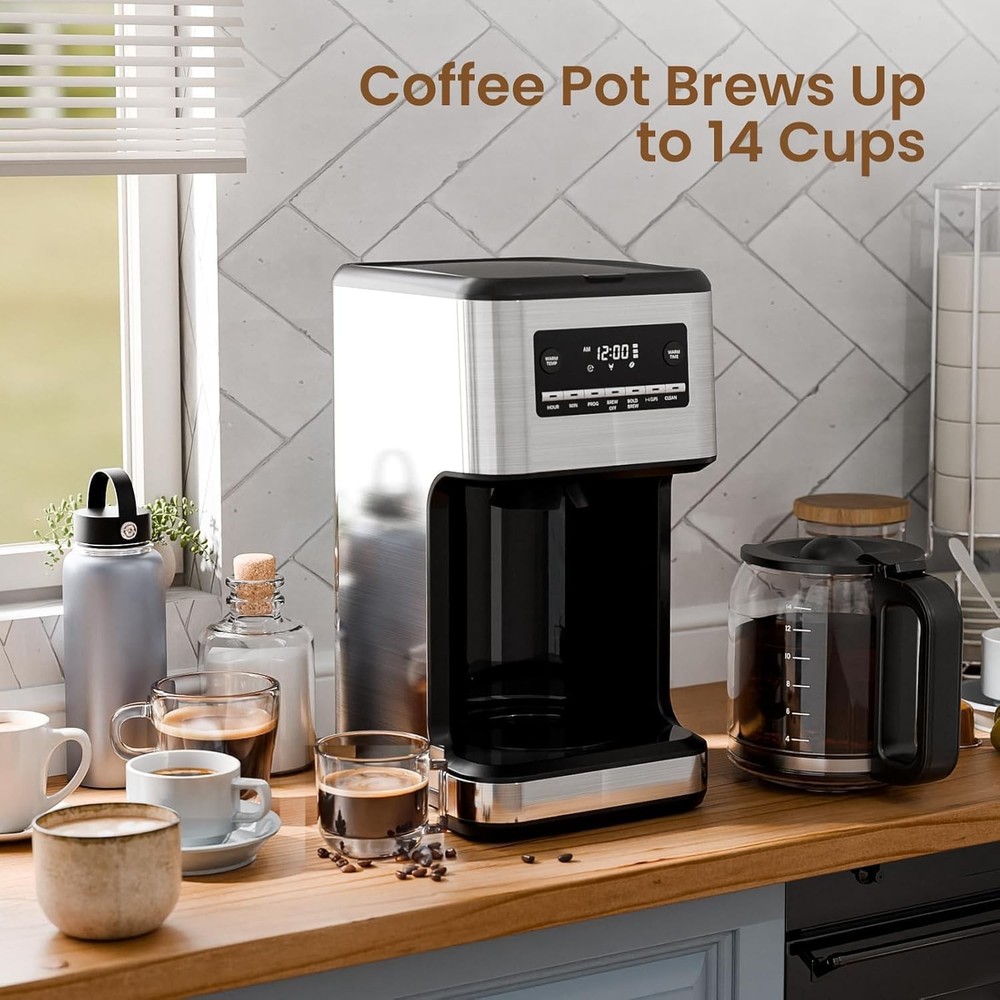 Coffee Maker, 14-Cup Programmable Drip Coffee Makers with Reusable Filter