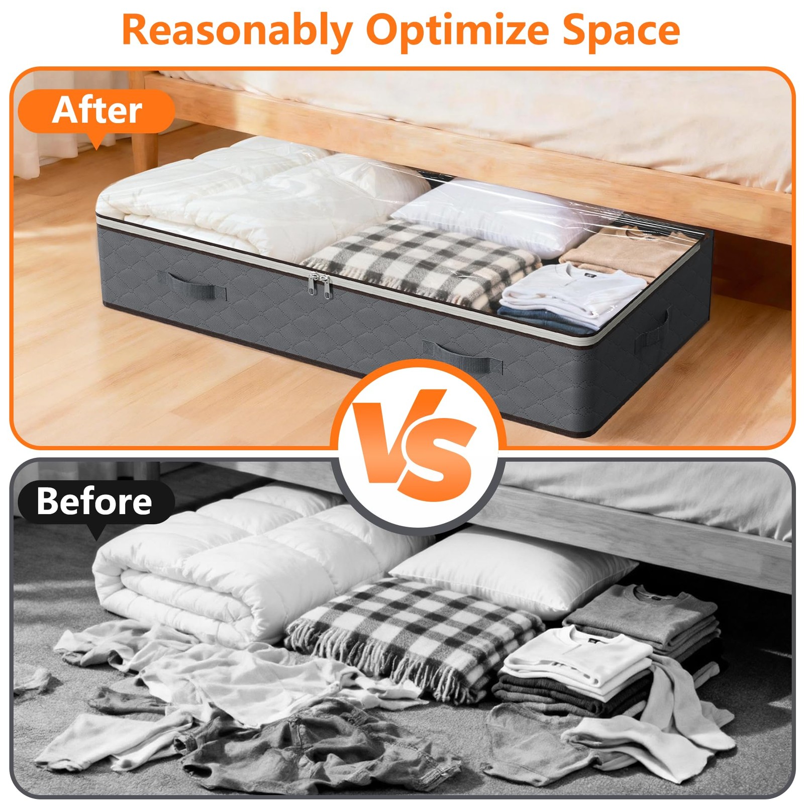 90L Under Bed Storage Bins 4-Pack Transparent Organizers with Lids Grey