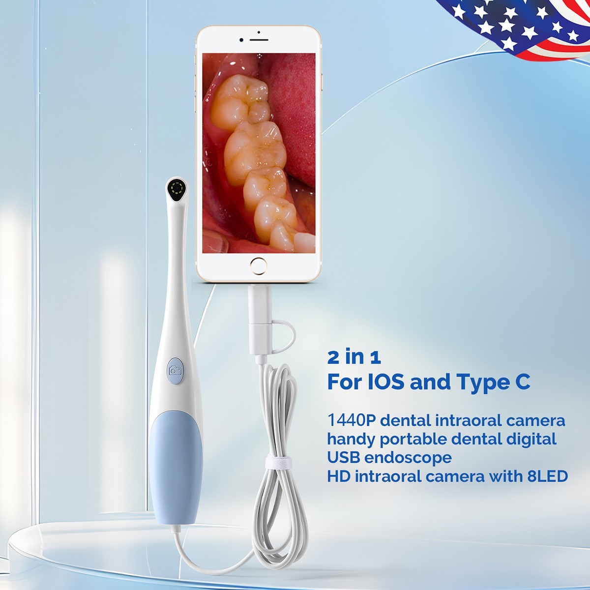 USB-C Intraoral Camera 1920*1440P HD 8 LED Auto Focus Apple Android Dental