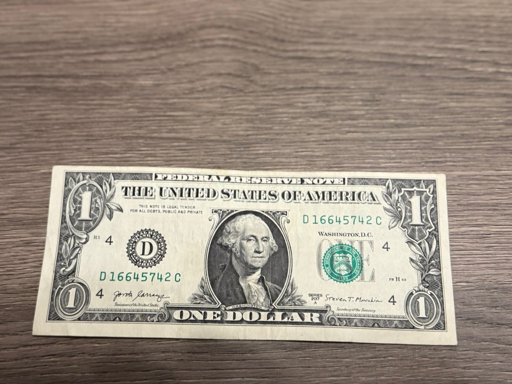 Off Center Misaligned Cut Error 2017A $1 Dollar Bill