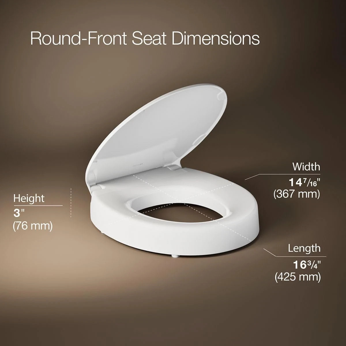 KOHLER Hyten 3" Elevated Toilet Seat Quiet Soft-Close Round Seat (White)
