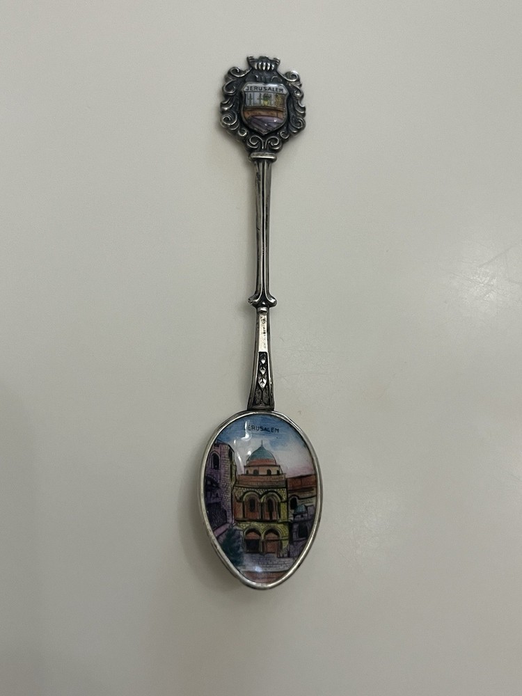 Vintage Jerusalem Silver and Enamel Painted Spoon