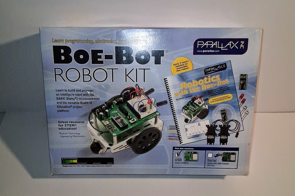 New Parallax Boe-Bot Robot Kit USB #28832 BASIC Stamp 2 STEM Educational Robotic