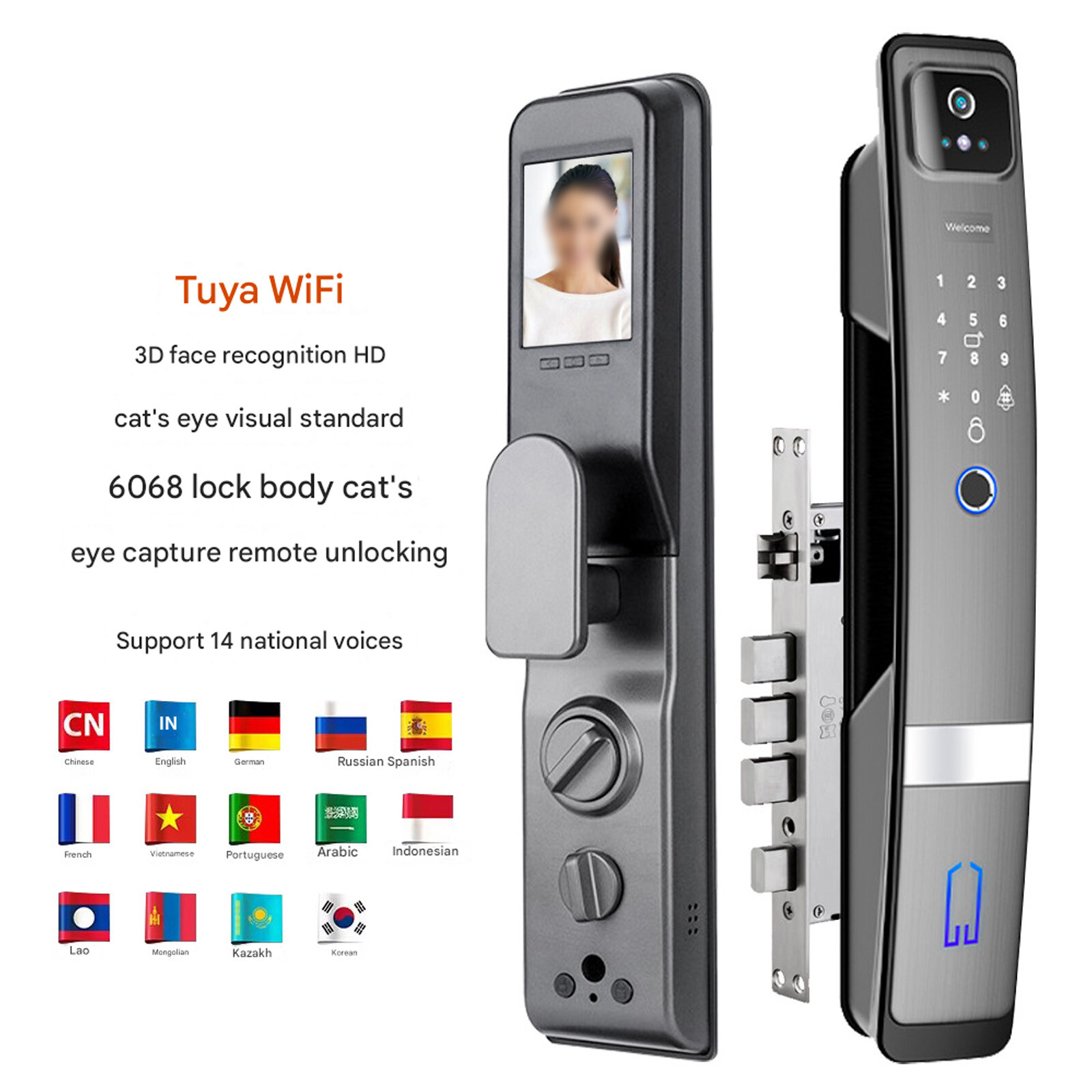 Smart Door Lock 3D Face Recognition Camera FingerPrint Password Security Lock
