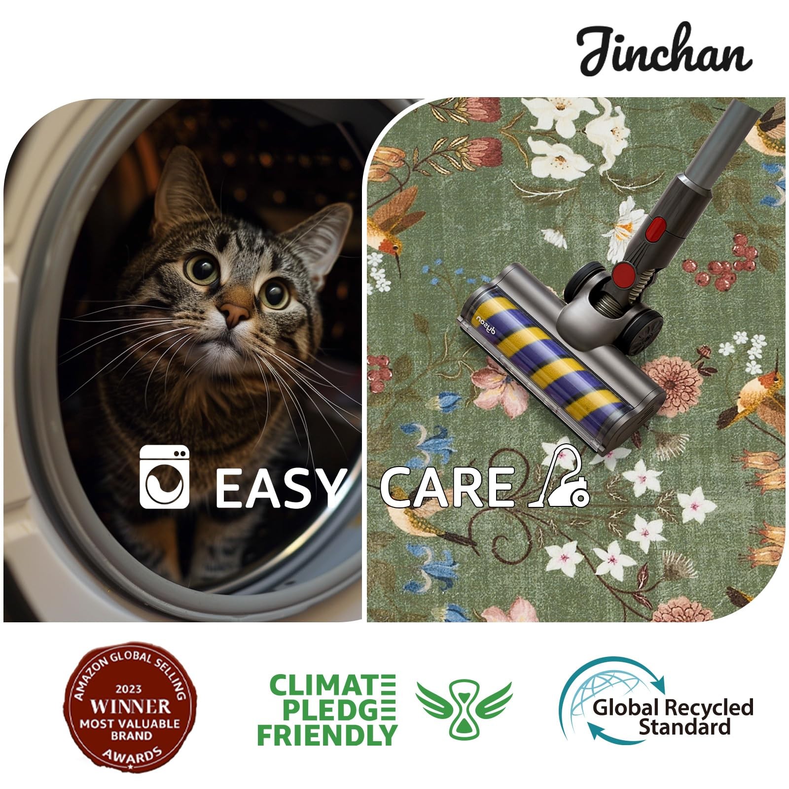 Round Rug 6ft Floral Entryway Soft Washable Kitchen Rug Oriental Non Slip Mat...