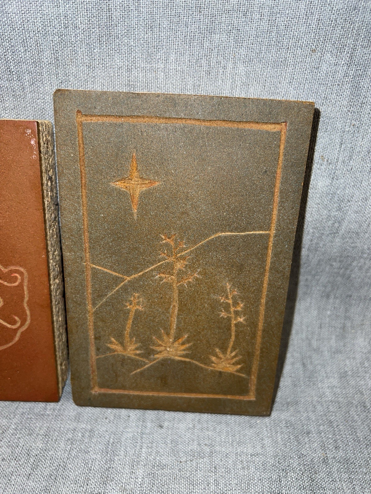 VTG 4 Hand Carved Wood Printing Block Stamp Leaf Floral Santa Abstract Pattern