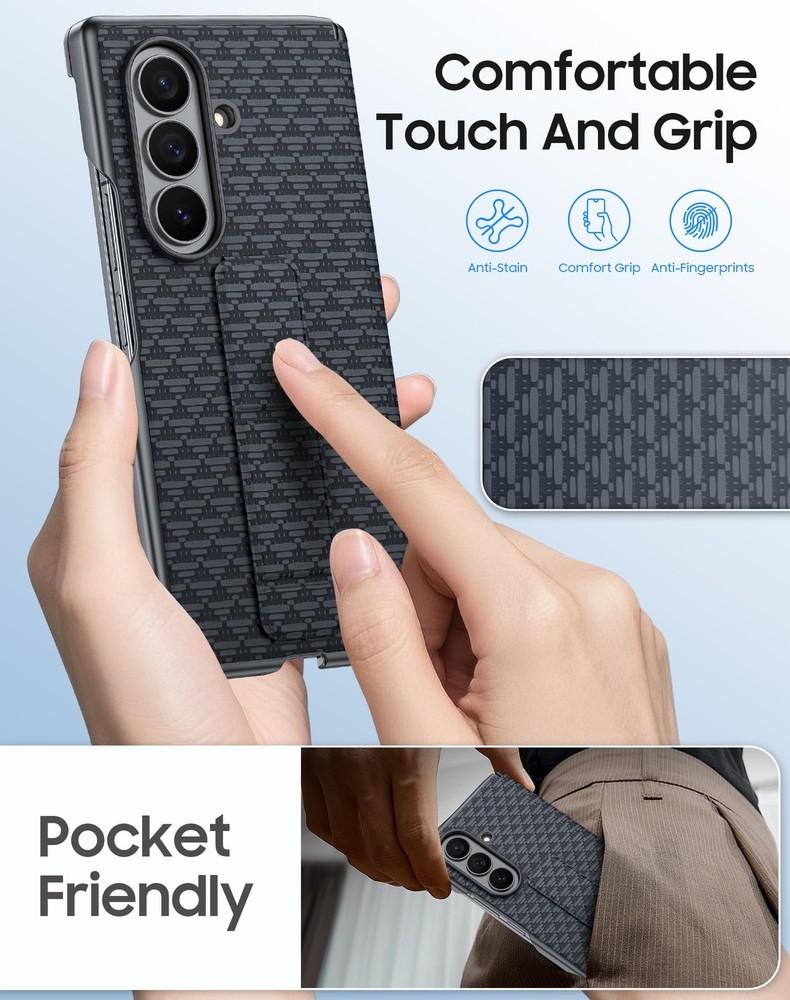 Vizvera Galaxy Z Fold 7 Leather Case Screen Protector 2 Pack Hinge Shockproof Bl