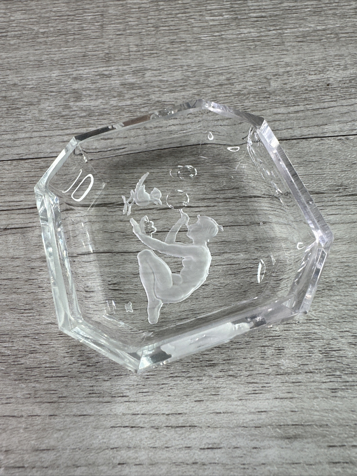 Vintage Intaglio Crystal/ Glass Boy w/bubbles Salt Cellars Heinrich Hoffman