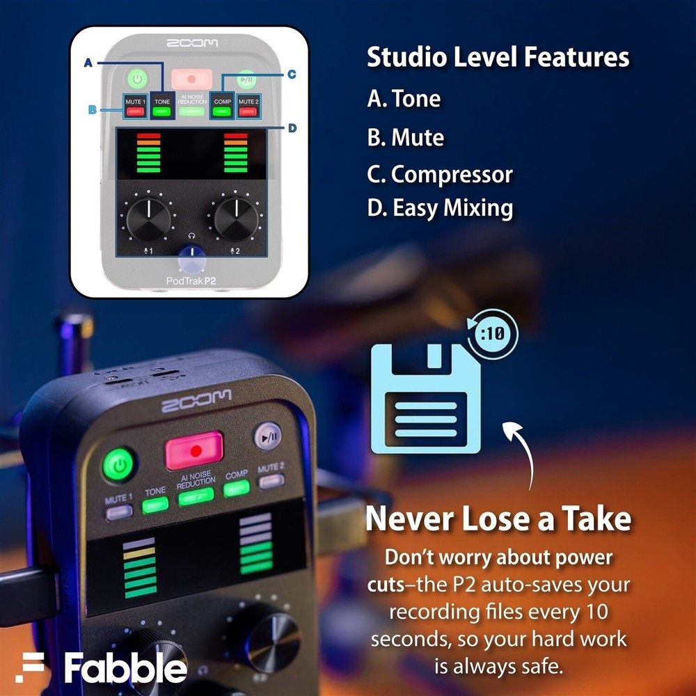 Zoom PodTrak P2 Podcast Recorder Bundle