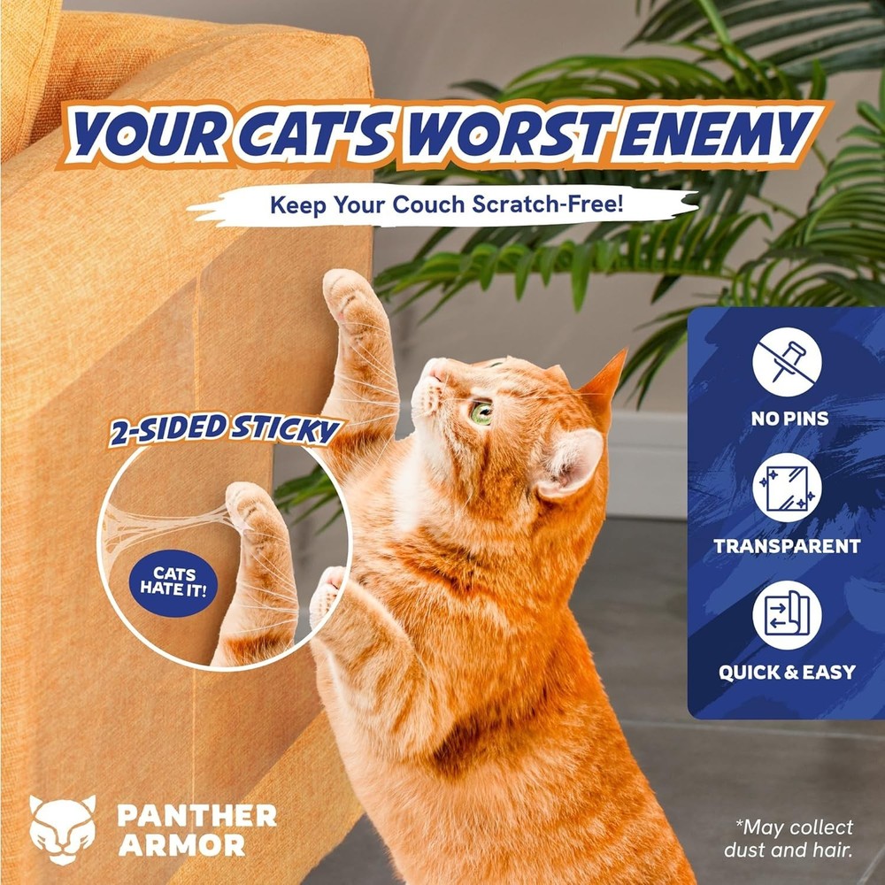 Double-Sided Sticky Tape for Cat Scratch Prevention - 12 Sheets Clear
