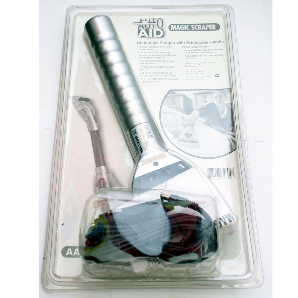 Auto Aid Heated Ice Scraper Magic Retractable Extendable Handle To 18''