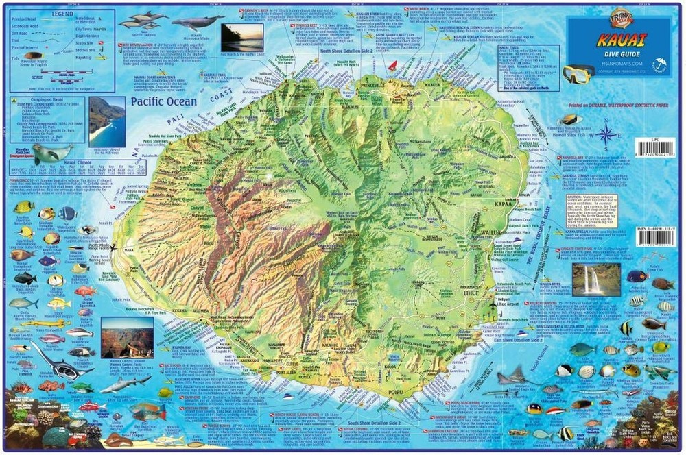 Kauai Dive & Snorkeling Map Laminated Poster