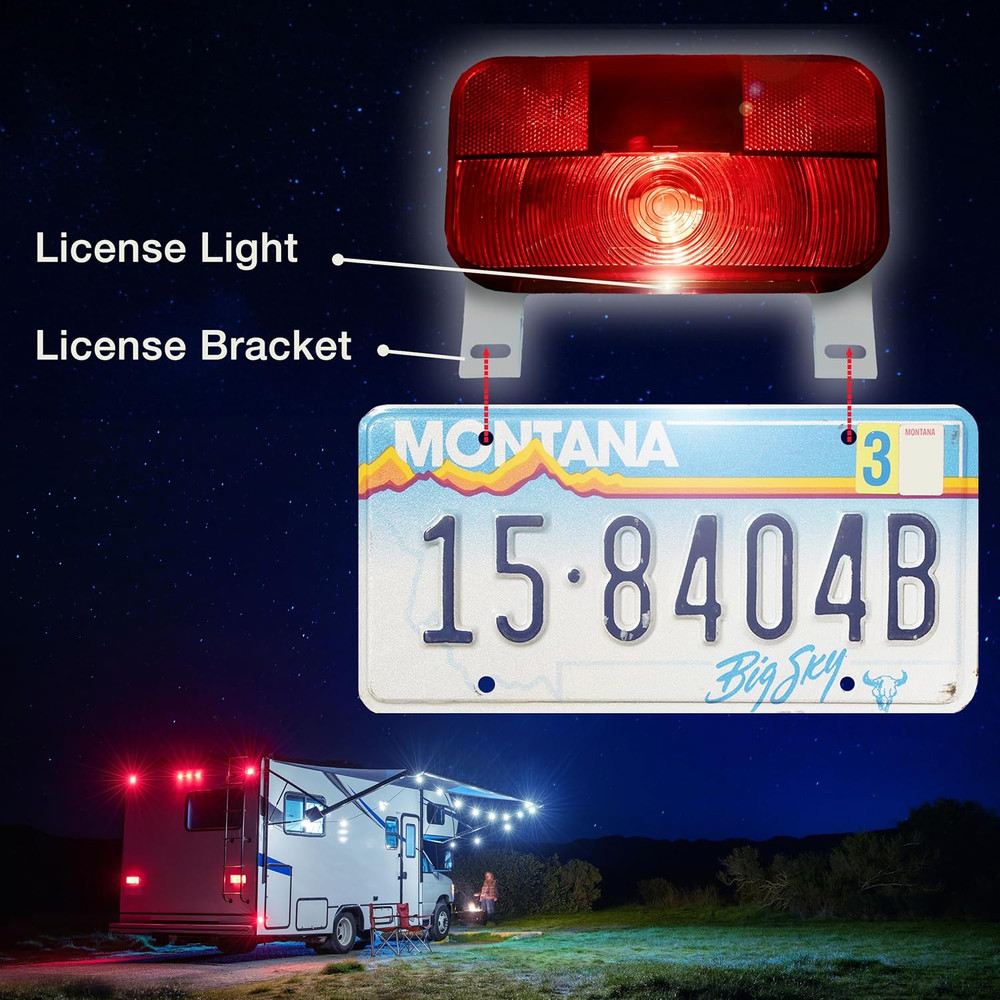 Lumitronics Red Surface Mount Light, License Bracket and License Light, Stop