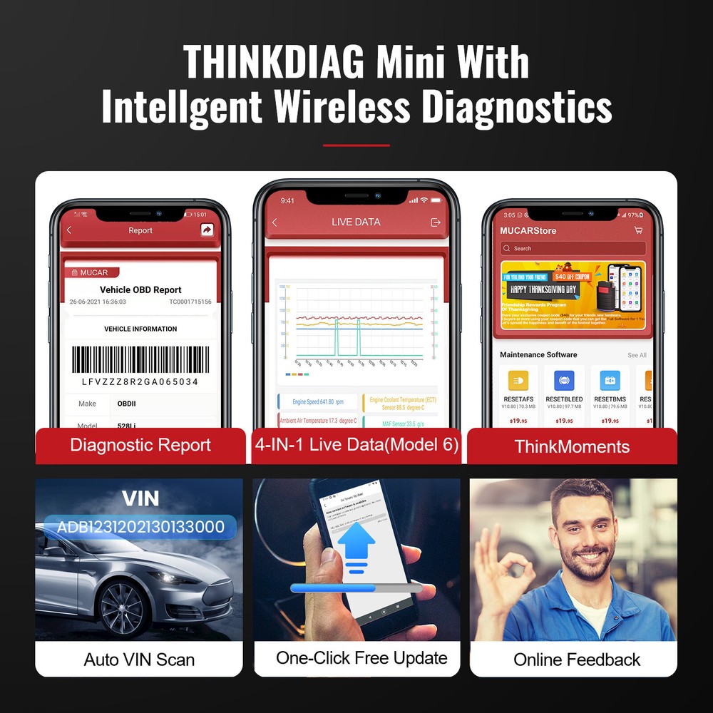 MUCAR OBD2 Scan Tool Bluetooth All System ABS SRS Engine Car Fault Code Reader