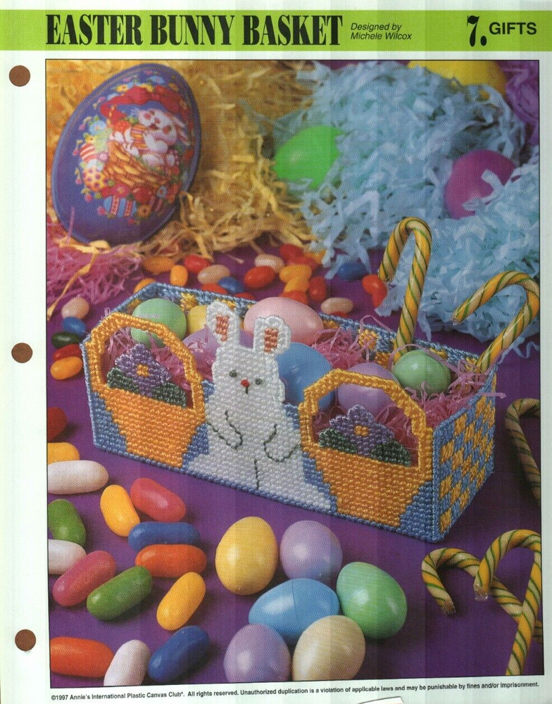NEW EASTER BUNNY BASKET ANNIE'S PLASTIC CANVAS PATTERN INSTRUCTIONS