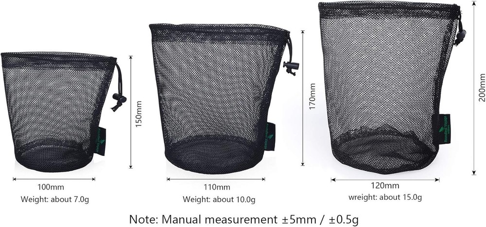 Durable 5-Piece Nylon Mesh Stuff Sack Set with Locking Drawstring for Travel