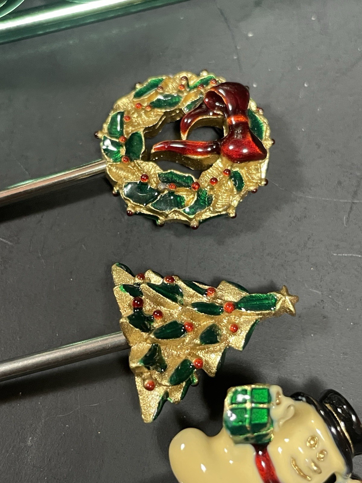 Bejeweled Bombay Christmas Sleigh w Cocktail Picks Forks Enameled In Box