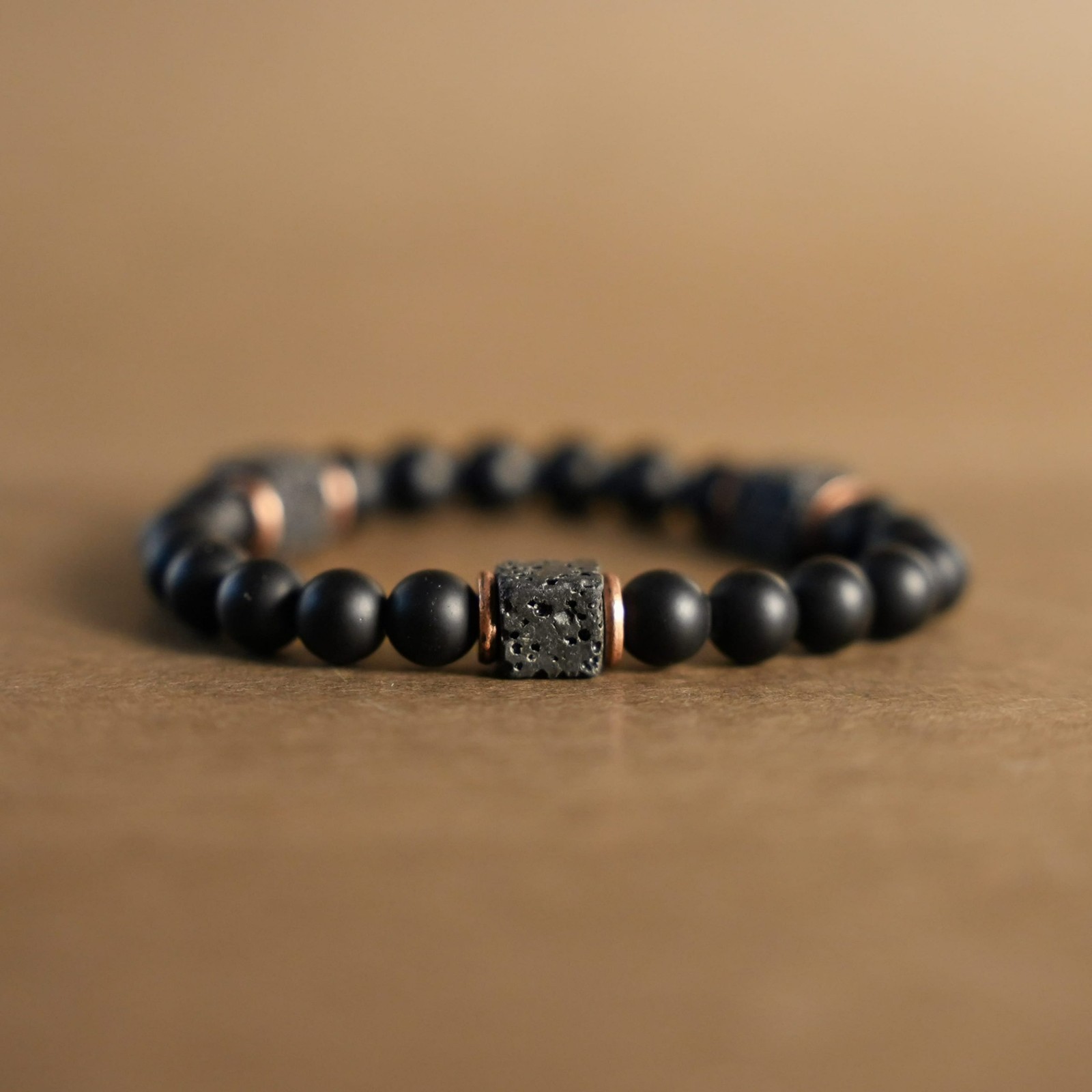 Mens Premium Matte Black Onyx with Lava Beads Grounding Protection Bracelet
