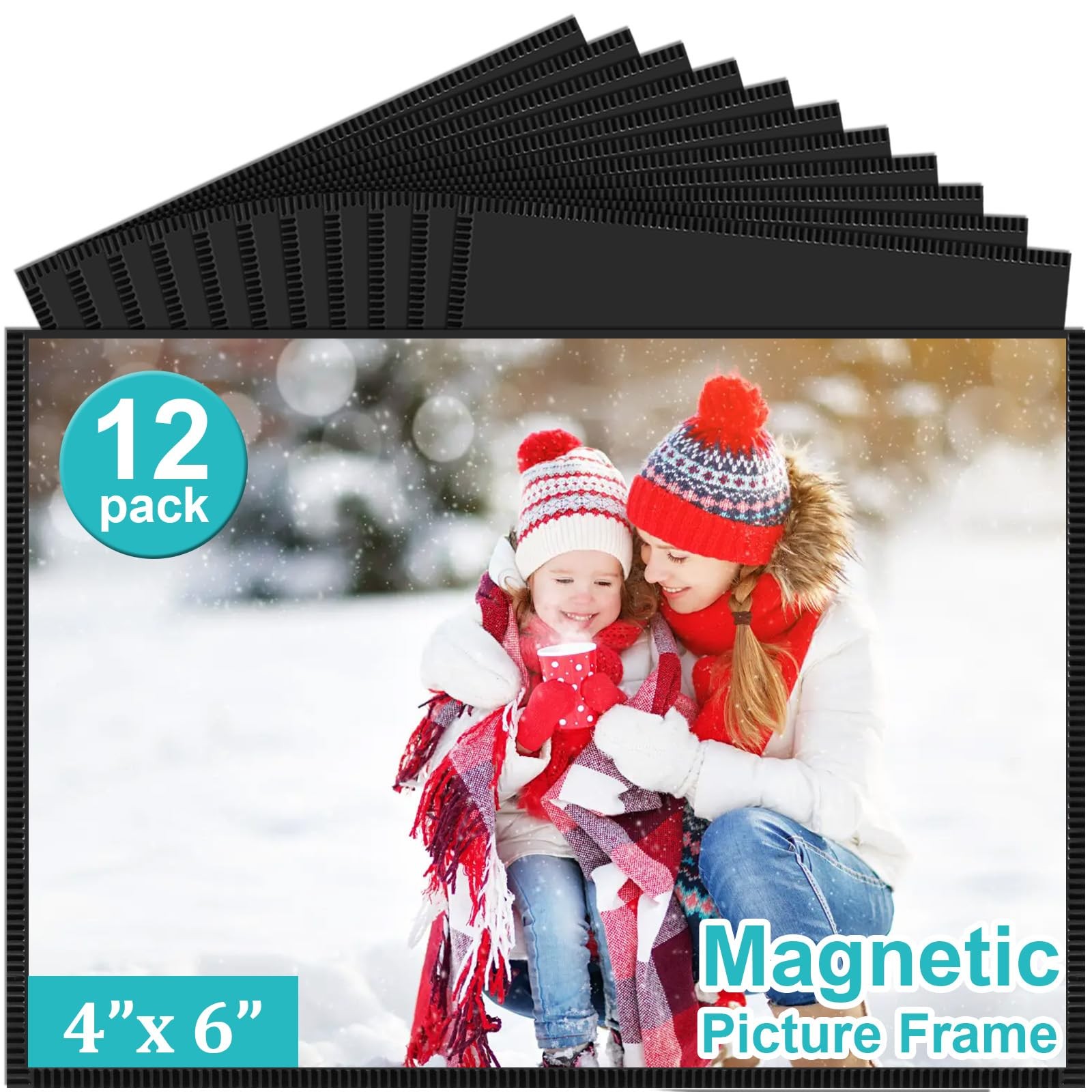 vivinin 12 Pack Magnetic Picture Frame, Frame with 4"x6", Black