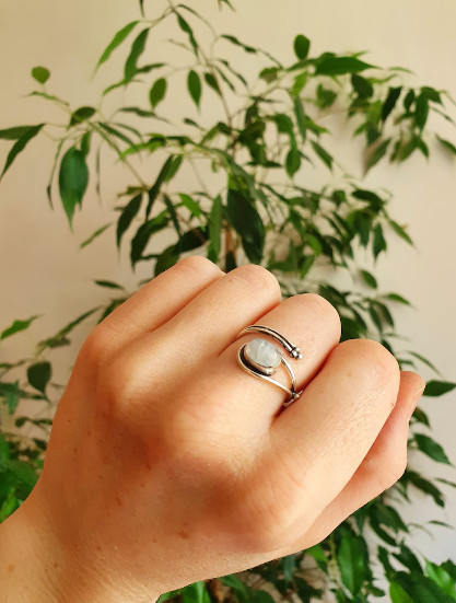 Rainbow Moonstone Ring Solid 925 Silver Adjustable Statement Ring All Size SR553
