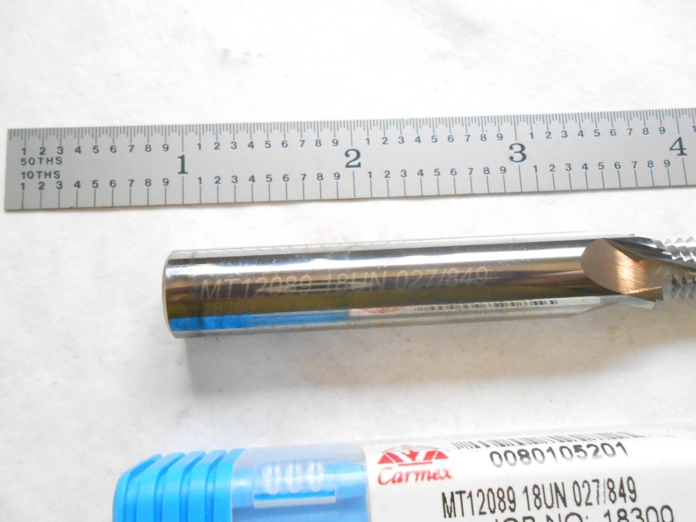 NEW CARMEX MT12089 18UN 027/849 SOLID CARBIDE 4 FLUTE HELICAL THREAD MILL
