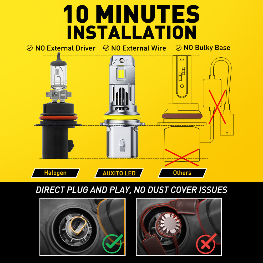 AUXITO 9007 HB5 LED Headlight Bulbs High Low Beam 330000LM White Super Bright 2X