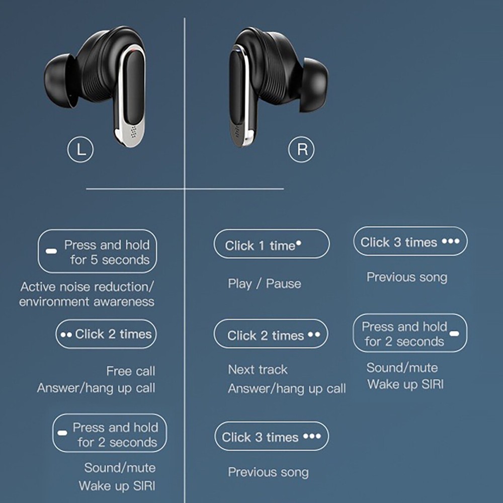 TWS Smart Touch Screen Earbuds Wireless Bluetooth Headphones Headset Mic Stereo