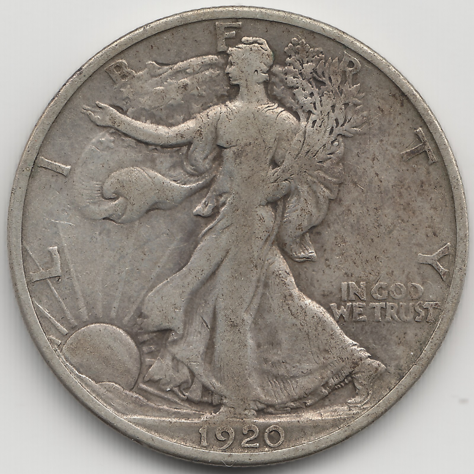 1920 S Walking Liberty Half Dollar, F-VF