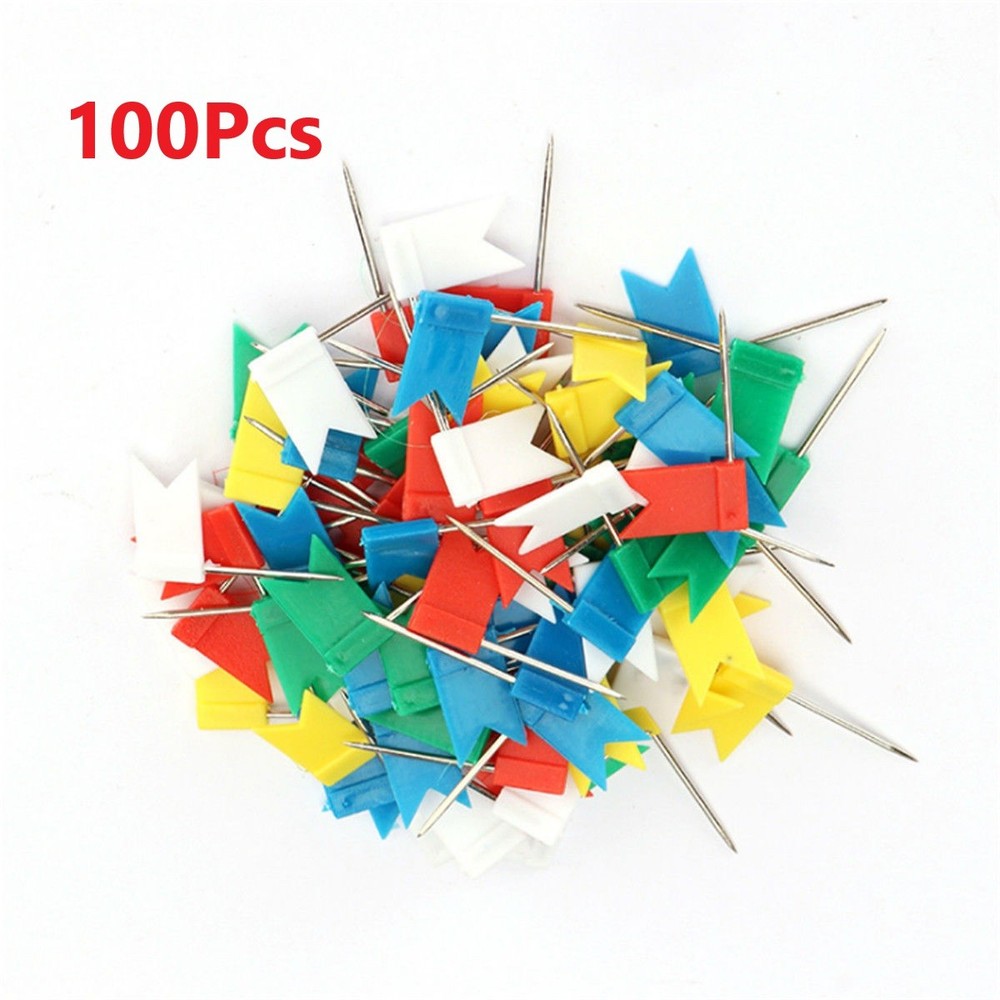 100 Pack Flag Marker Shape Map Pins Cork Notice Board Push Assorted Office&Home