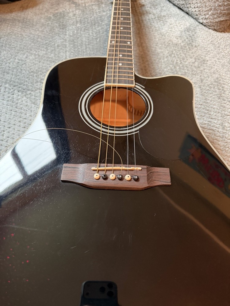 Black Dreadnought Acoustic Guitar 6 String w/ Strap