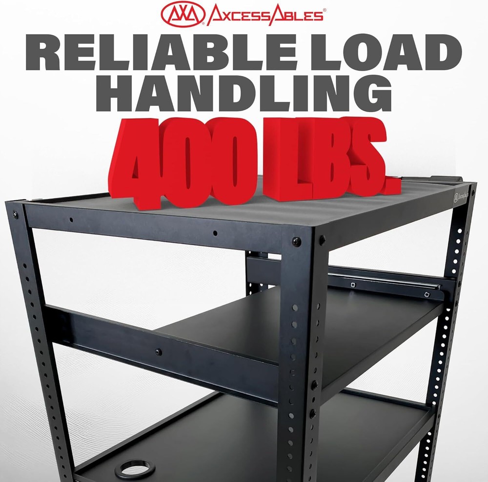 AxcessAbles Mobile AV Utility Cart with Locking Casters & Pullout Keyboard Tray
