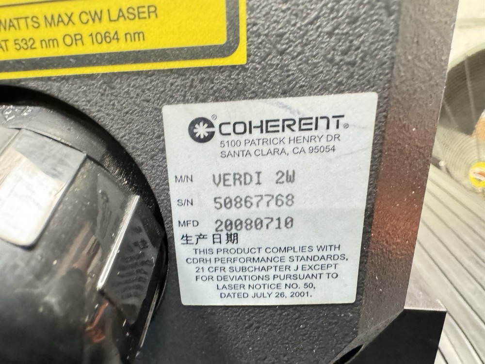 Coherent VERDI-2W Laser System 1124331 with Laser Head,Diode Pumped Solid State