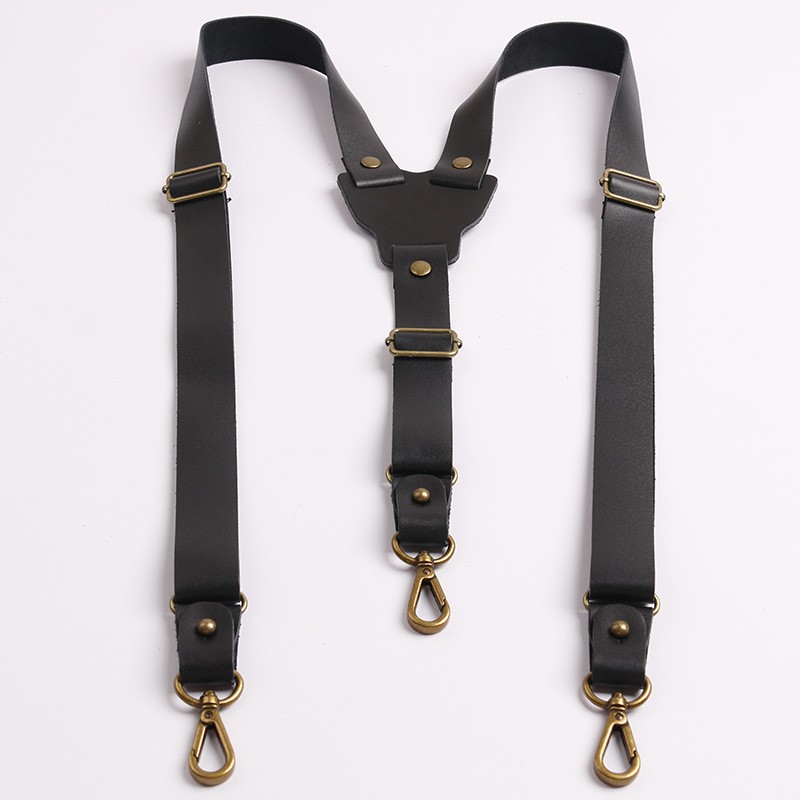 Men's Genuine Leather Y-Shape Suspenders Adjustable Formal Braces