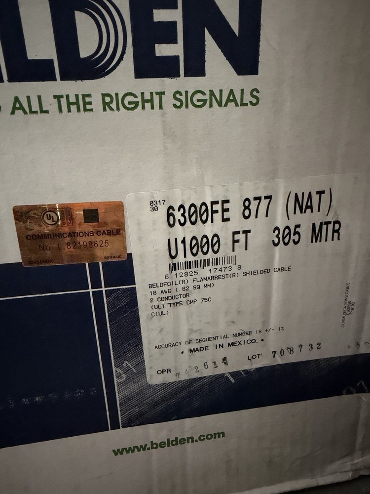 Belden 6300FE 877 Shielded 18AWG CMP Plenum Cable – ~600ft Open Box