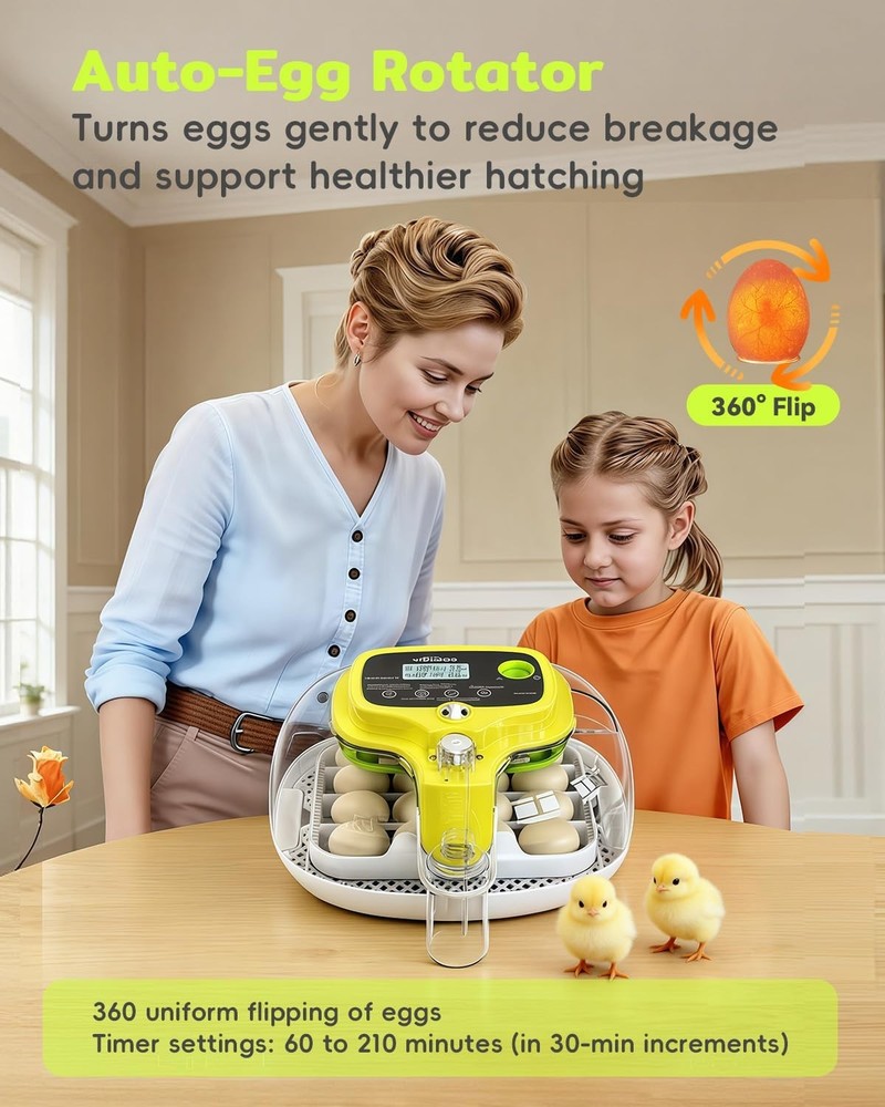 16 Egg Incubator with Automatic Turn, Digital Temp & Humidity Control & Candler