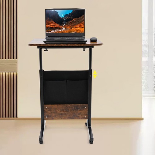 Rolling Laptop Desk Adjustable Height Computer Table Stand up Office w/ Storage