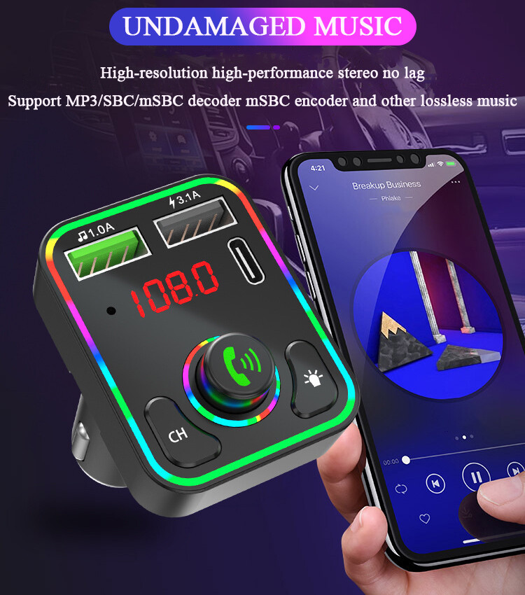 2× Car Bluetooth 5.0 FM Transmitter Wireless MP3 Adapter Hands-free USB Charger