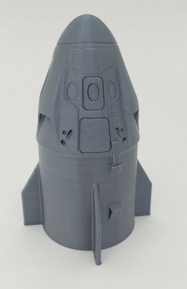 3D Printed SpaceX 1/72 Dragon Crew Capsule Model Rocket 4.4" Silver PLA Plastic