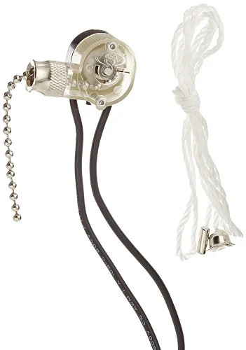 Pull Chain Switch, On Off Circut Function, SPST, Nickel Actuator
