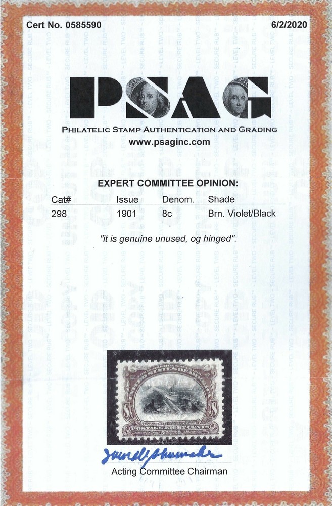 *298 SUPERB, ORIGINAL GUM WITH CERTIFICATE!