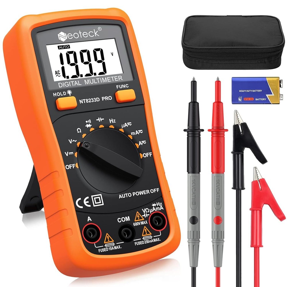 Neoteck 8233D Pro Pocket Digital Multimeter Orange 2000 Counts Backlit Display