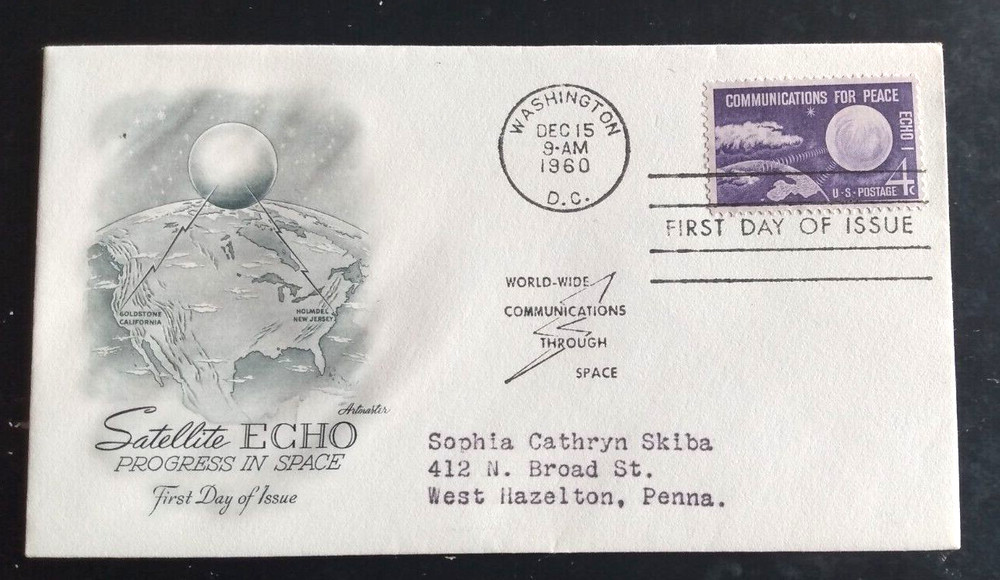 SPACE ECHO PEACE SATELLITE 1960 ARTMASTER CACHET FDC