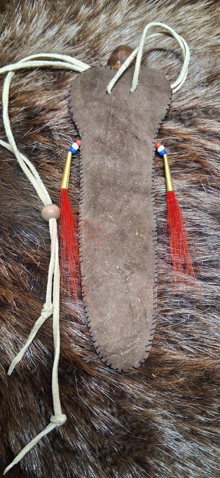 18th Century Native American Handcrafted Porcupine Quilled Neck Knife Sheath