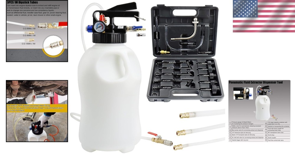 Versatile 10L Fluid Extraction & Dispensing Kit for Engine Oil & ATF with Case