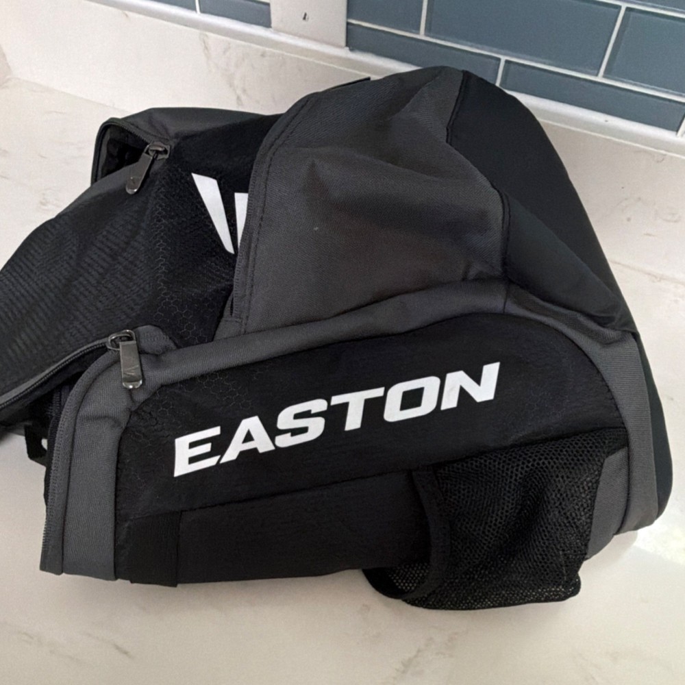 Easton Baseball Equipment Backpack Black Gray Bat Compartment External Pockets